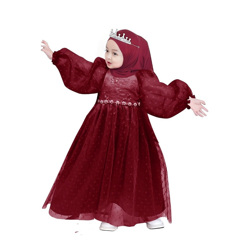 LULU - New 2025 gamis anak brukat mutiara perempuan tile sayap polkadot bulat dot terbaru viral 2 3 