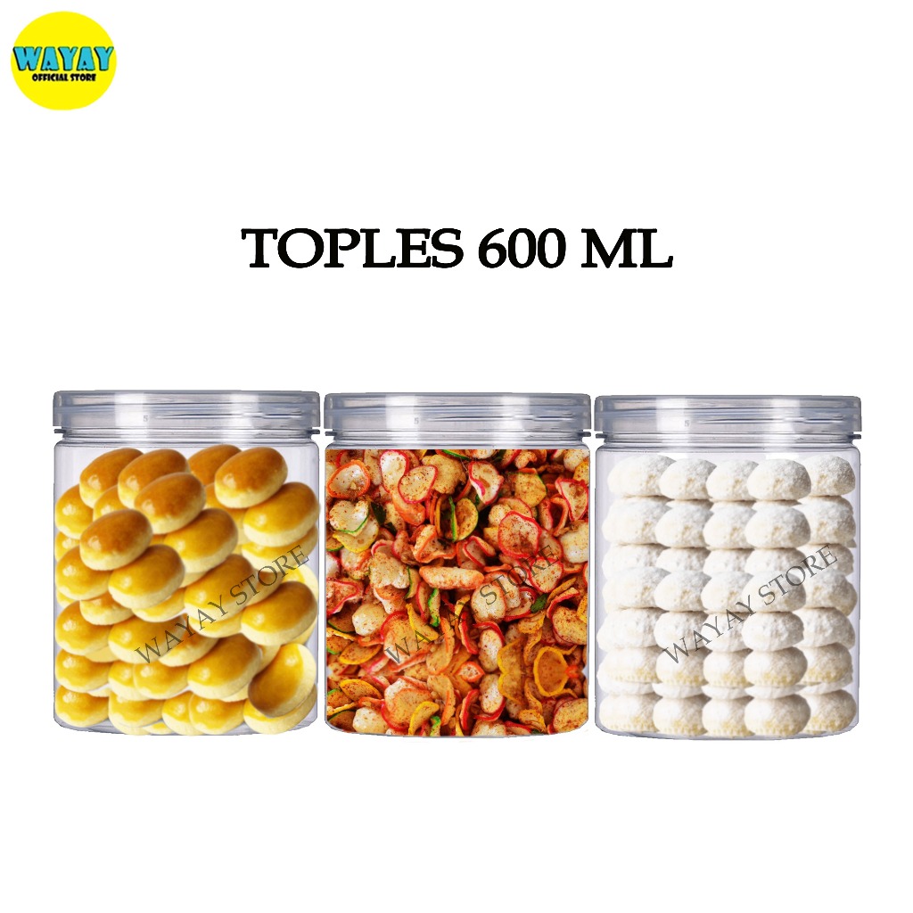 Paket Isi 5pcs Toples Mika Tabung Ukuran 600ml Tempat Kue Kering Cookies/Nastar Lebaran/ Wadah Tempa