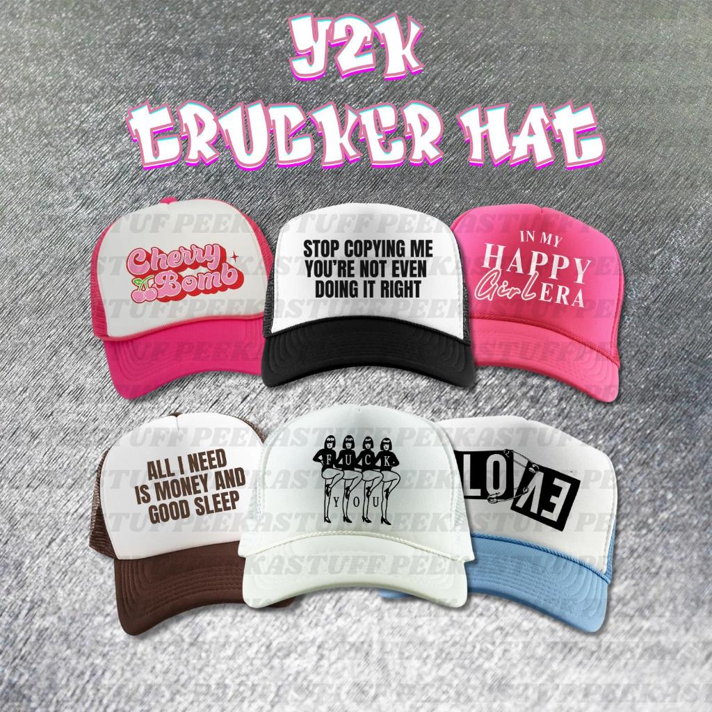 READY STOCK - UNISEX - Y2K TRUCKER HAT - TOPI TRUCKER - BASEBALL CAP - TOPI PINTEREST - CUSTOM TOPI 