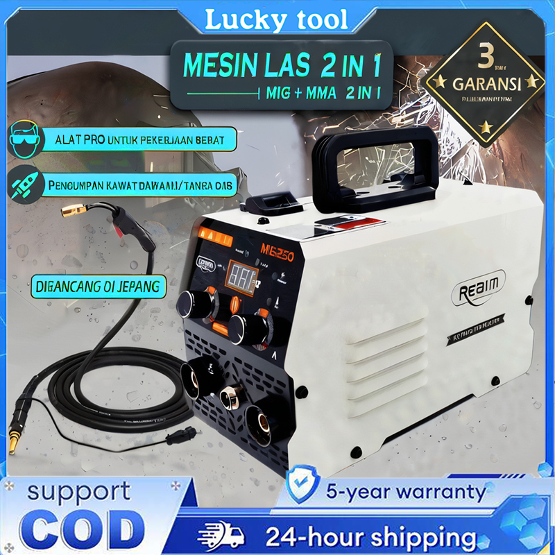 DS Reaim Mesin Las Inverter MIG-250 120A IGBT, Mesin Las MIG Tanpa Gas, Trafo Las, Mesin Las Low