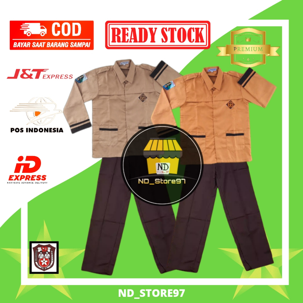 Setelan Seragam Pramuka Siaga Lengan Panjang SD MI Coklat Susu Coklat Kuning | Baju Pramuka Siaga La