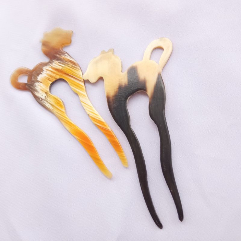 Tusuk konde bahan tanduk asli aksesoris rambut warna corak / Hair clip handmade kerajinan tanduk