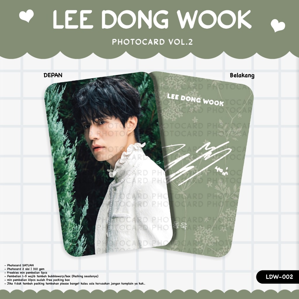 PHOTOCARD KOLEKSI TERBARU AKTOR LEE DONG WOOK VOL.2 UNOFFICIAL LAMINASI GLOSSY 2 SISI DEPAN BELAKANG