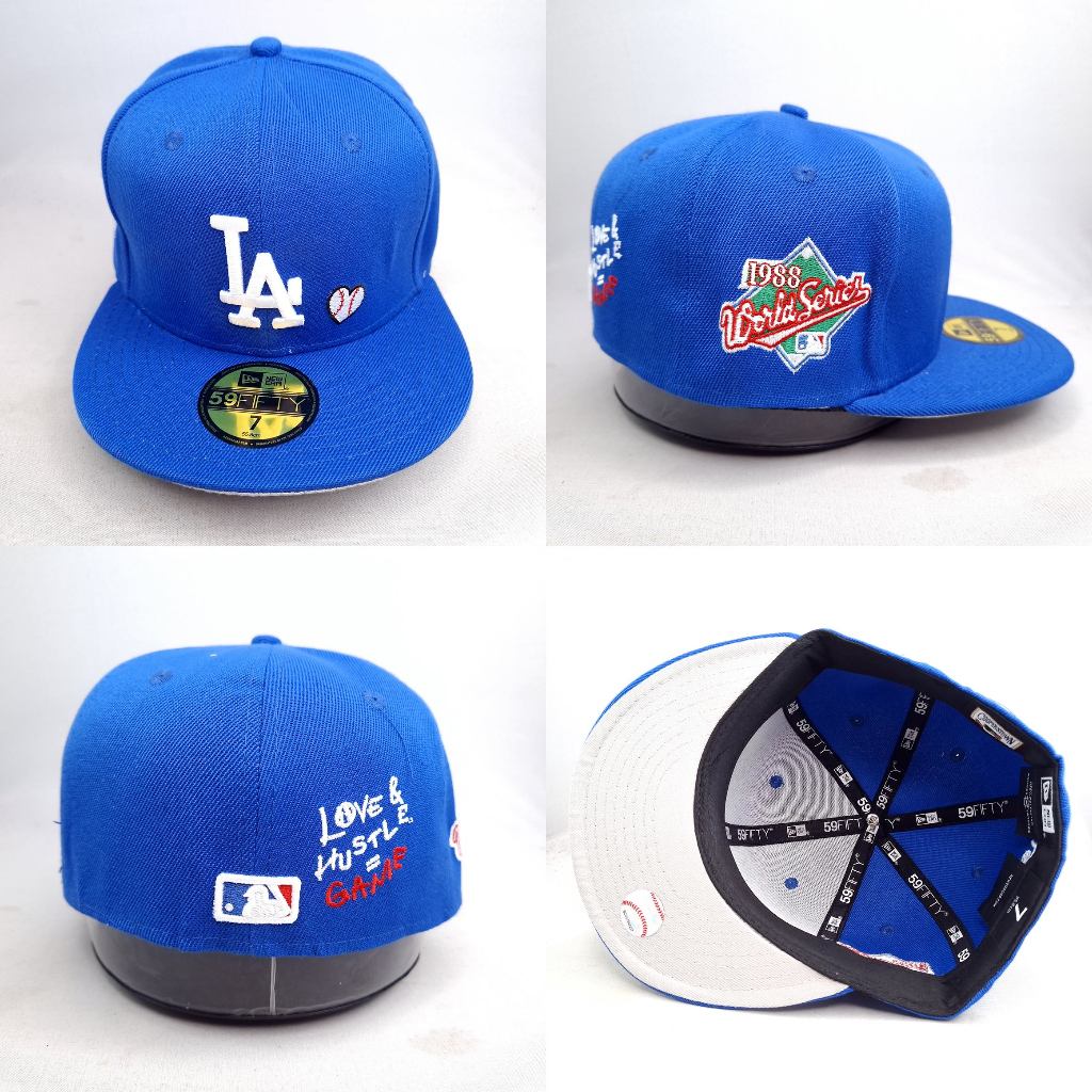 TOPI FITTED MLB LA DODGERS BIRU LOGO PUTIH PATCH