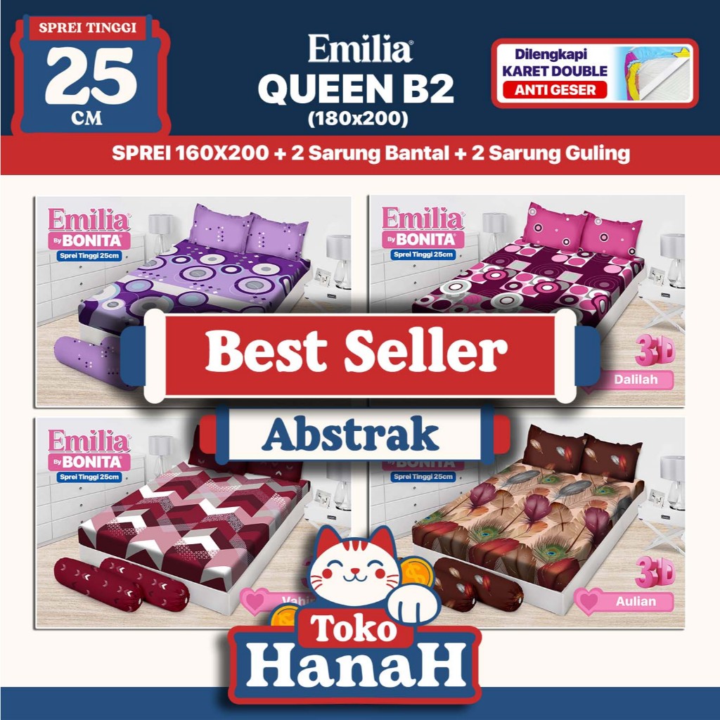 Hannah Coll - COD BONITA Sprei Queen Motif Abstrak 160 x 200 cm Tinggi 25 cm | Emilia Sprei Motif by