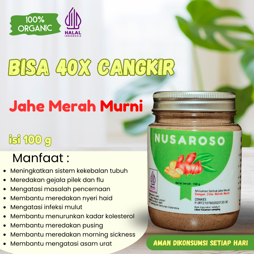 

Jahe Merah Murni Nusaroso | Rasakan kehangatan dari setiap seduhan jahe merah murni NUSAROSO