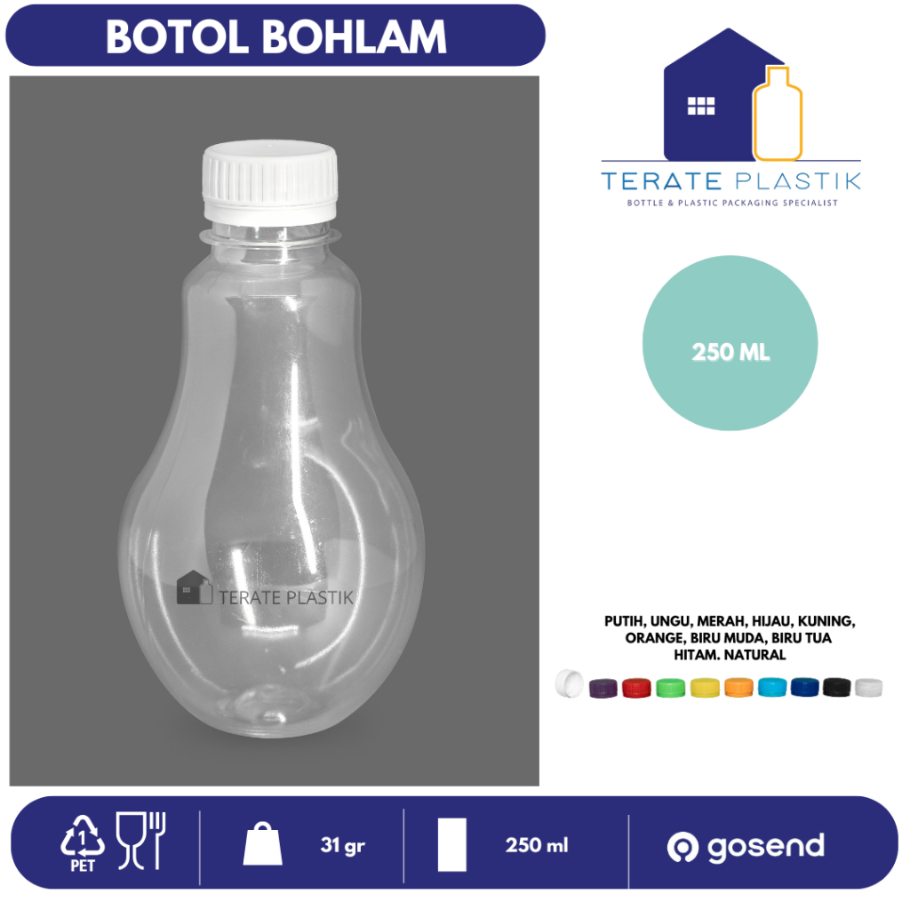 Botol BOHLAM 250 ml | Botol Plastik Unik | Bentuk Lampu Bohlam | Terate Plastik Bandung