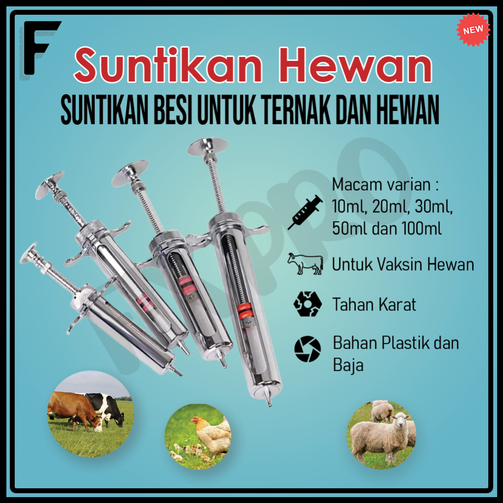 Suntik Stainless Steel untuk Babi dan Ayam, Alat Suntik Hewan, Alat Suntik Otomatis untuk Ternak
