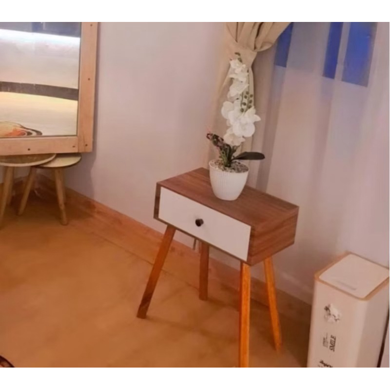 Meja Nakas Meja Sudut Minimalis Meja Kamar Tidur 1 laci Kayu Aesthetic