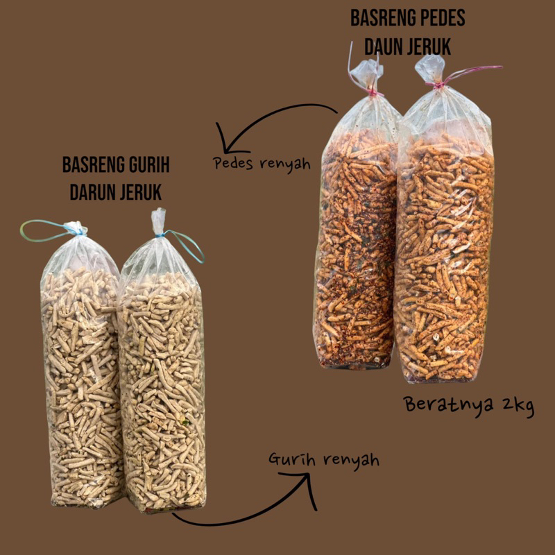 

BASRENG pedes daun jeruk gurih daun jeruk bastik renyah camilan kiloan 2kg PER BALL