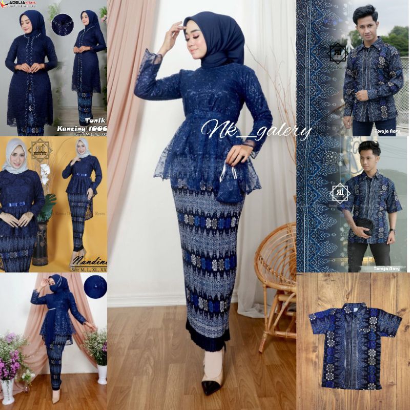 Couple Kebaya Brokat Modern Navy / Couple Batik Kebaya Sarimbit