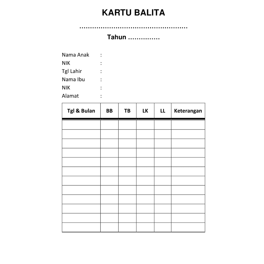 

KARTU BALITA POSYANDU