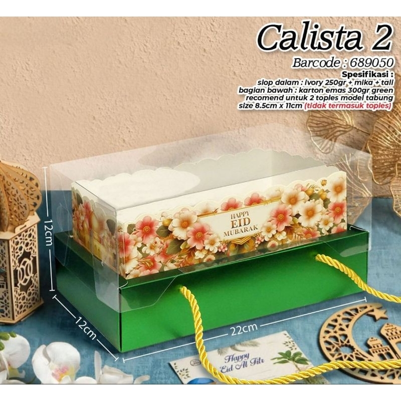 

Box Lebaran Calista 2 Hijau Bunga Tutup Mika+Tali 22X12x12(3pcs)