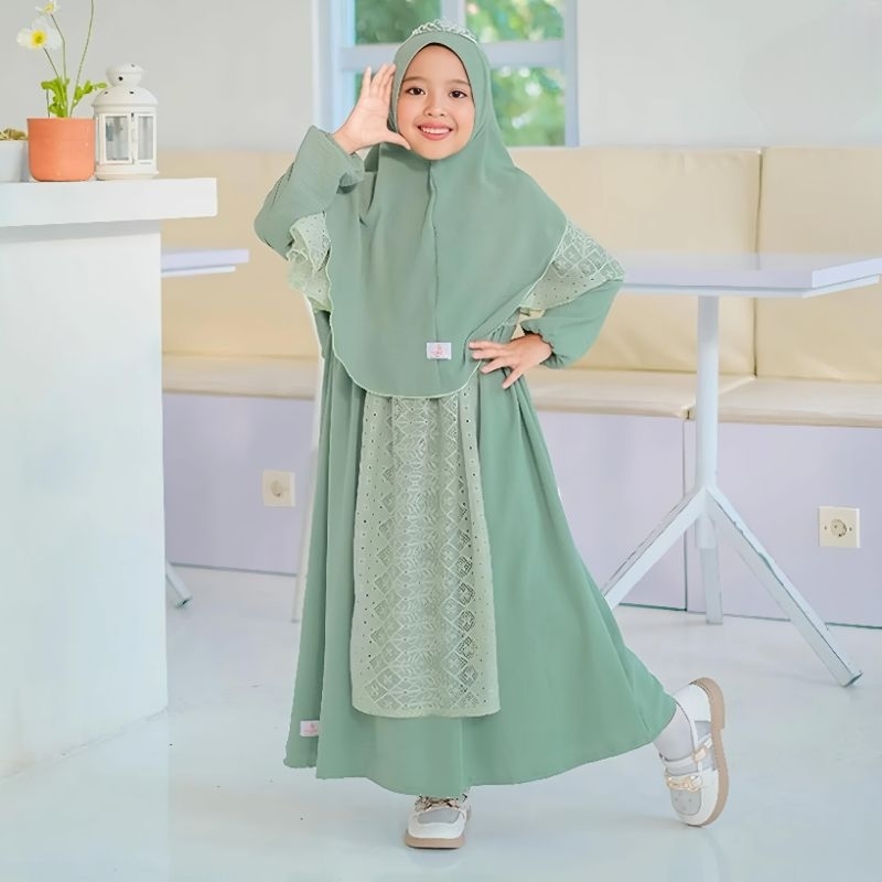 Sultan_gamis~Baju Gamis Anak perempuan 9-10 Tahun Gamis Set Hijab Brokat Malika Matt Crinkle