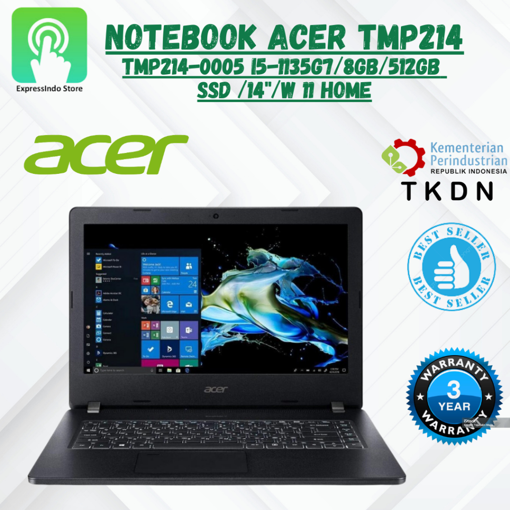 ACER Notebook Travelmate TMP214/0005 (i5-1135G7/8GBDDR4/512GbSSD/14”/W11) Garansi 3 Tahun