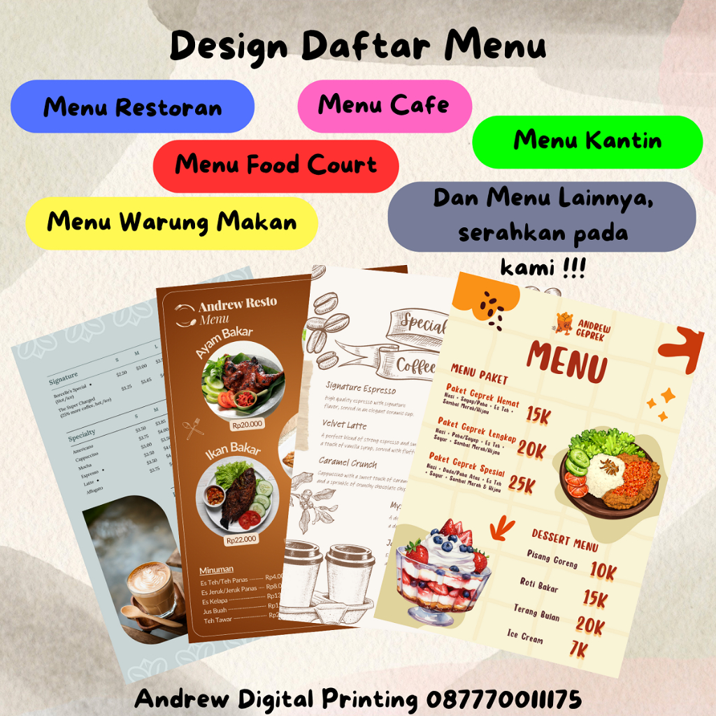 Design / Desain Daftar Menu Restoran Cafe Warung Makan Food Court Rumah Makan