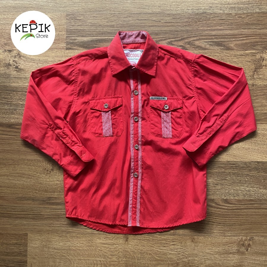 PRELOVED KEMEJA PANJANG ANAK COWOK CROCODILE INTERNATIONAL ORIGINAL MERAH SZ.4 4-5THN