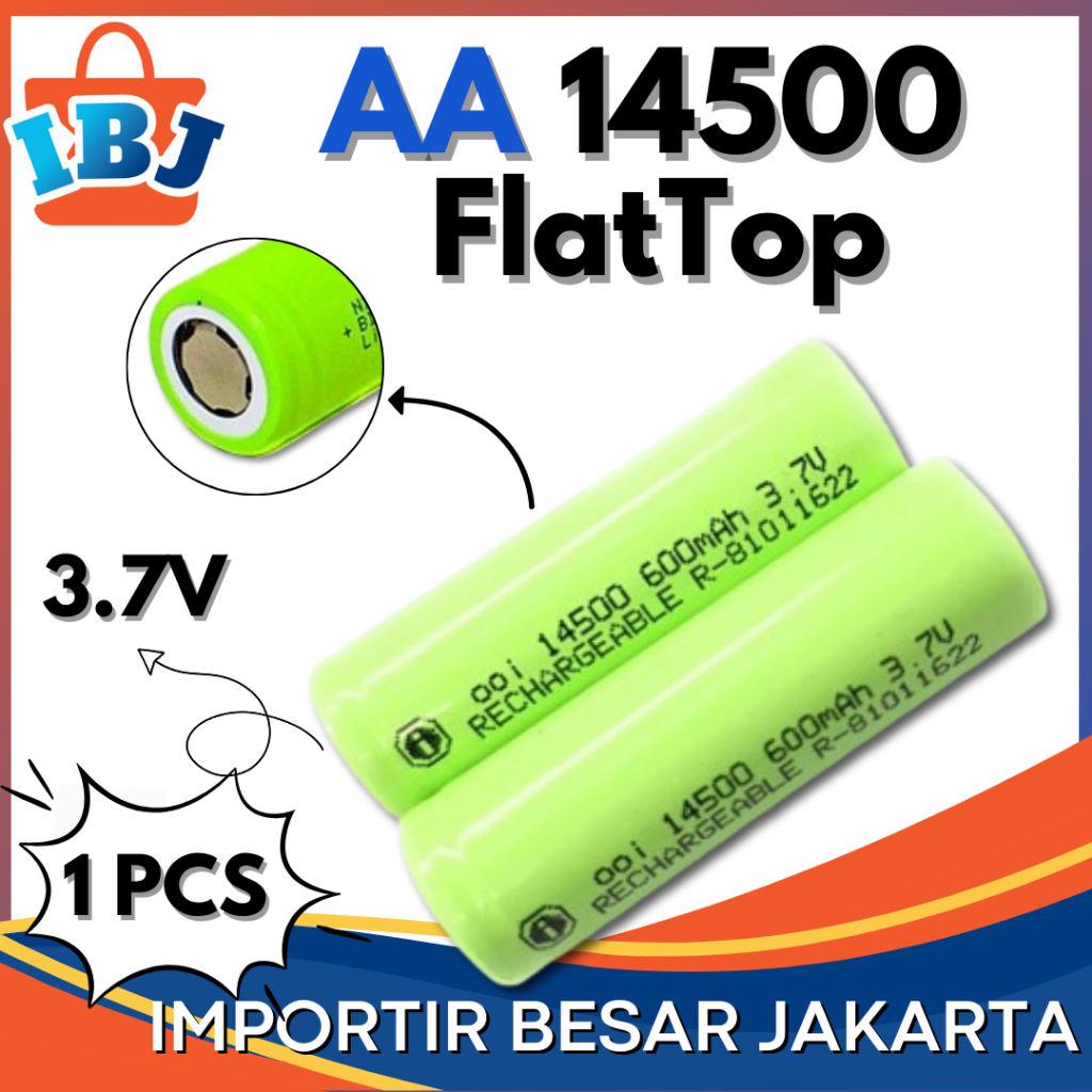 Baterai AA 14500 FLAT TOP Rechargeable 500mAh 3.7V  Baterai Cas Isi Ulang 14500 FLAT TOP 3.7V
