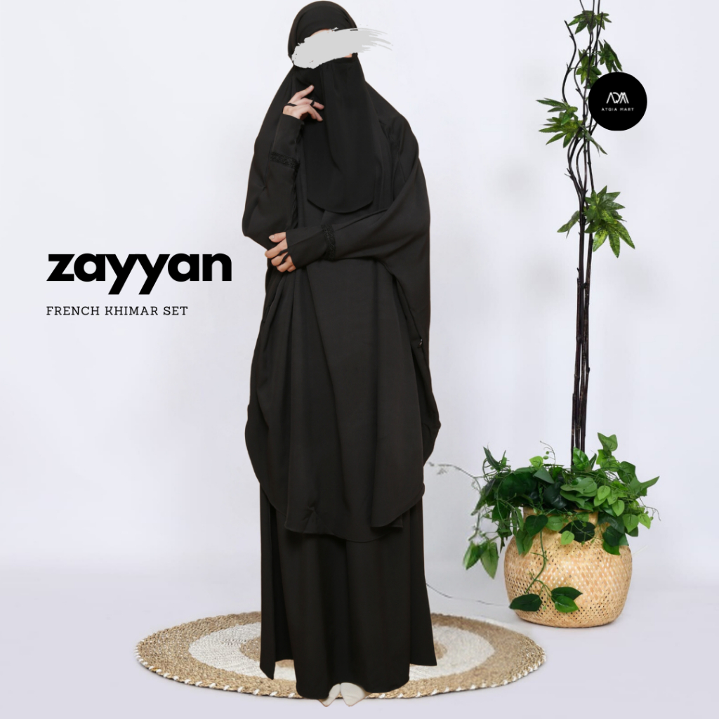 Atqia_Mart-Zayyan Abaya Set Kerudung Gamis Umroh Haji (One Set French Khimar+Rok ) FK Set