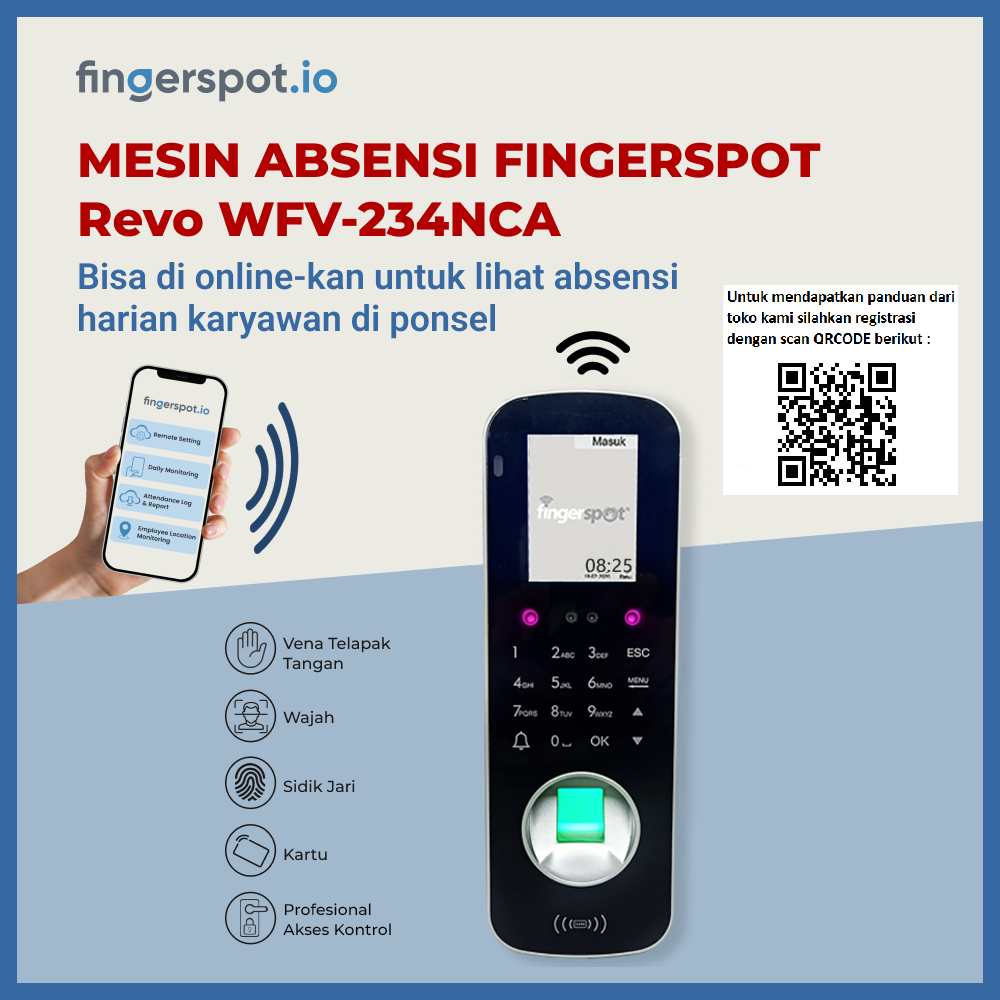 MGSSB - Mesin Absensi Wajah Revo WFV 234NCA fingerprint fingerspot absen online scan jari kartu waja