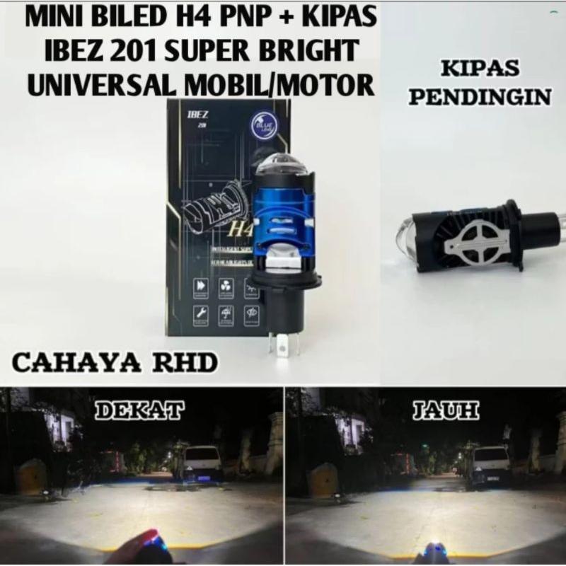 IBEZ H4 201 Lampu Utama mini BiLed H4 Flat Bluelens Satuan