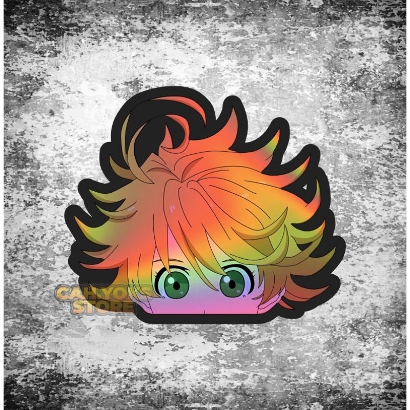 Stiker Anime Hologram "EMMA"  || Ukuran -+(6*5) Bahan MaxDecal (tebal) Efek Hologram Kuat & Anti Air