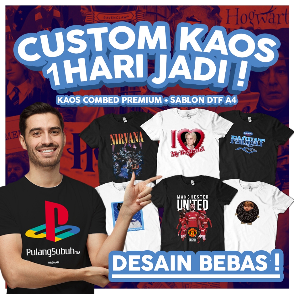 Jasa Print Cetak Sablon + Kaos DTF Desain Custom Bebas Warna Kata Kata Logo Bisa Satuan dan Partai B