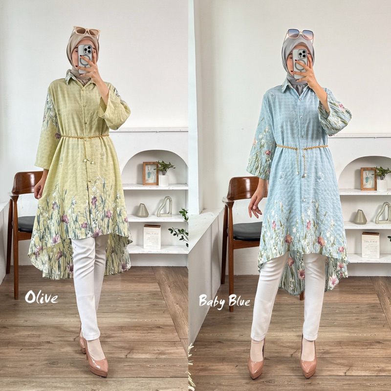 limited am - [free belt] carissa long tunik wanita busui atasan tunik fashion muslim