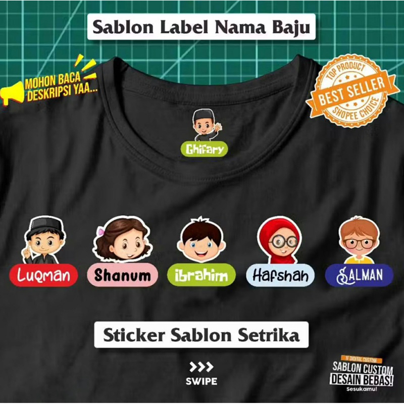 

EAZYPRINT SABLON SETRIKA LABEL NAMA ANAK BAJU SEKOLAH PESANTREN ASRAMA NAMETAG STICKER CUSTOM KARAKTER BAJU KAIN KAOS TSHIRT TOPI DASI HOODIE JAKET DTF STICKER