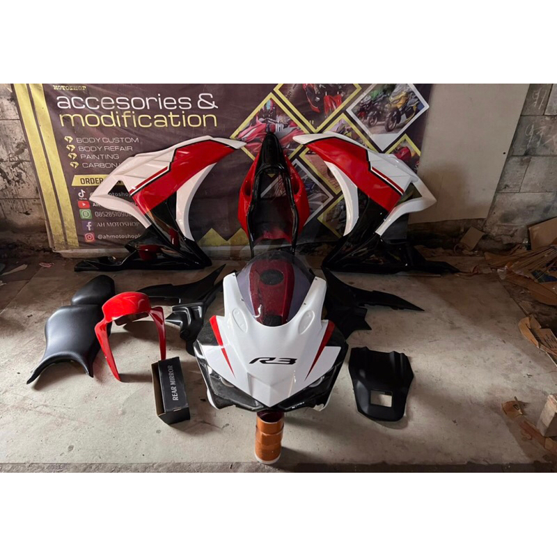 Fairing custom fullbodi fullset model r3 r25 utk byson karbu mega pro mono dan vixion