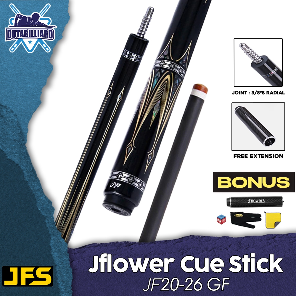 Jflowers JF20-26GF Premium Stick Billiard Shaft Carbon Play Low Deflection 12.5mm Ebony Wood Abalone