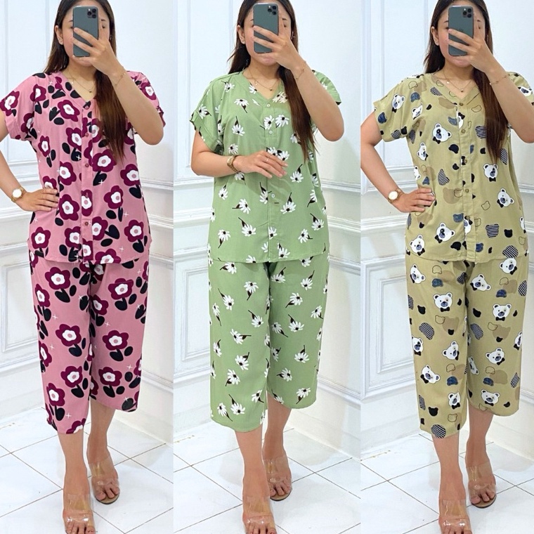 KODE U4X PIYAMA RAYON 78  SETELAN CELANA 78  SET BAJU TIDUR  PAJAMAS FULL KANCING CELANA 78  BAJU TI