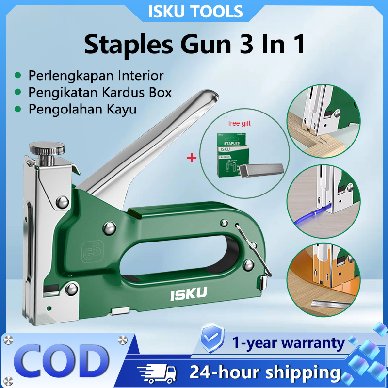 

ISKU Staple Gun/Staples Tembak 3 In 1 Paket Staples Tembak Gun Tacker + Isi Atau Refil 13/8 Stapler Jok Staples Jok Motor/Stapler Tembak Kayu Gun Paku Steples Tembak 3 In 1