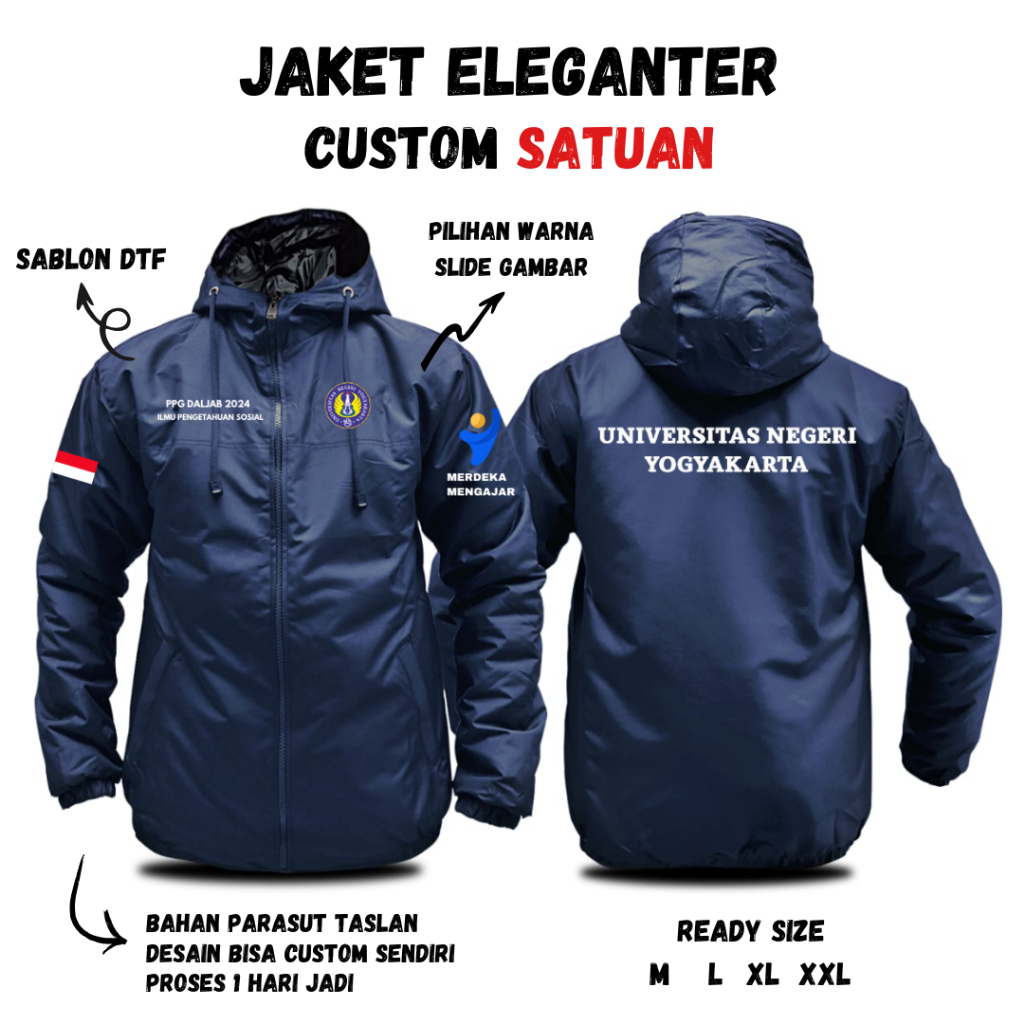 Jaket Elegan Custom Sablon Universitas Negeri Yogyakarta Kampus Merdeka Mengajar FREE Desain