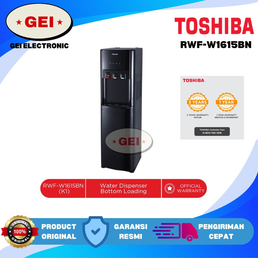 (Instan) TOSHIBA RWF-W1615BN [H/P] DISPENSER GALON BAWAH 190WATT KOMPRESOR RWF-W 1615 BN