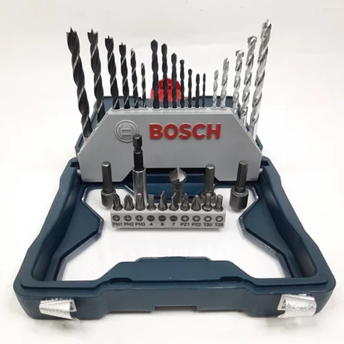 Bosch mata bor set x line 33 pcs komplit besi kayu tembok obeng original
