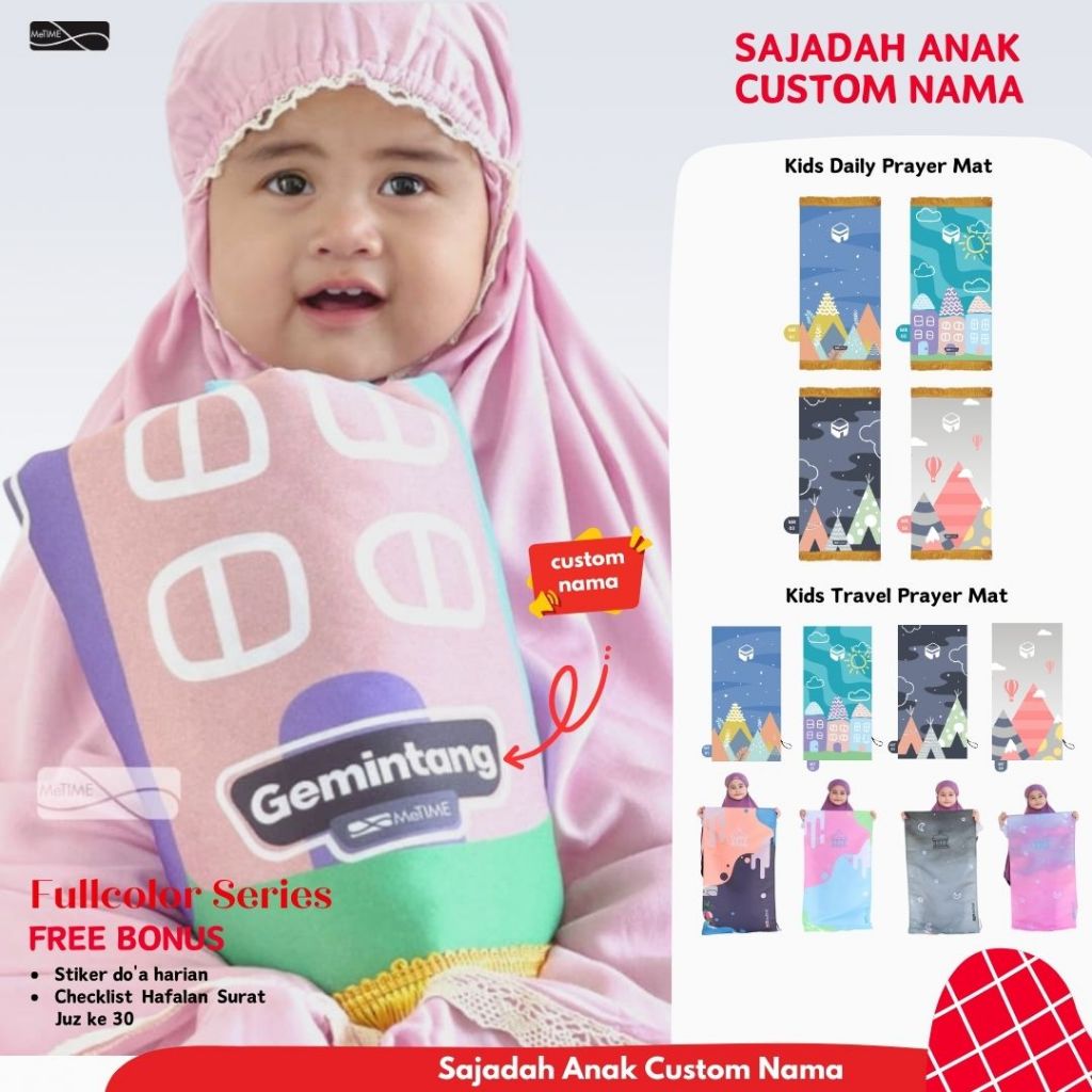 MeTime - Sajadah Anak Custom Nama - Sajadah Tebal Anak - Sajadah Travel Anak (FullCollor Series)
