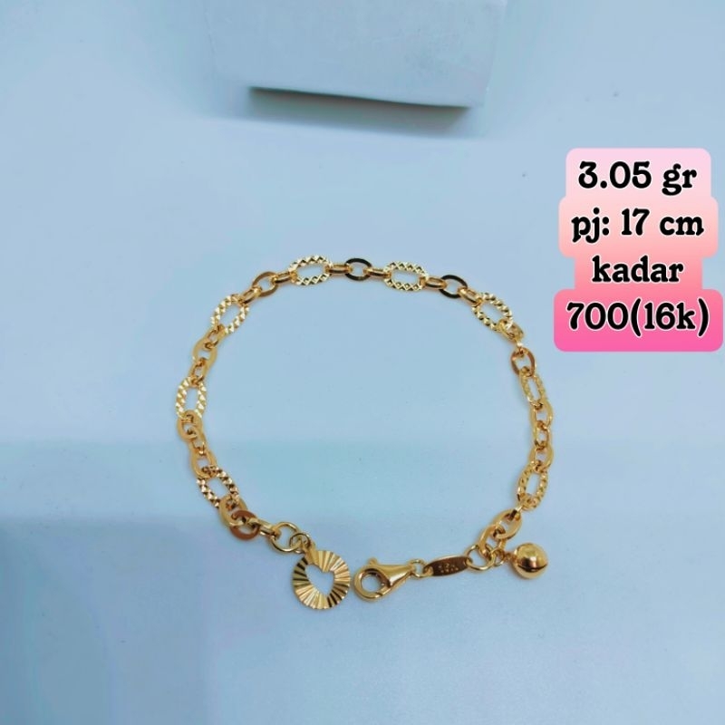 gelang tangan emas model rantai norri ukir kelincingan 1 bola 1 bulat.mas kadar 700(16k)