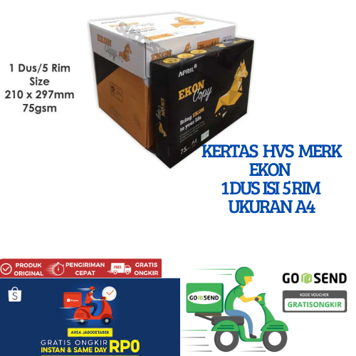 

Ekon Copy Paper Kertas HVS A4 75 gsm 1 BOX 1 DUS ISI 5RIM Instant / Sameday