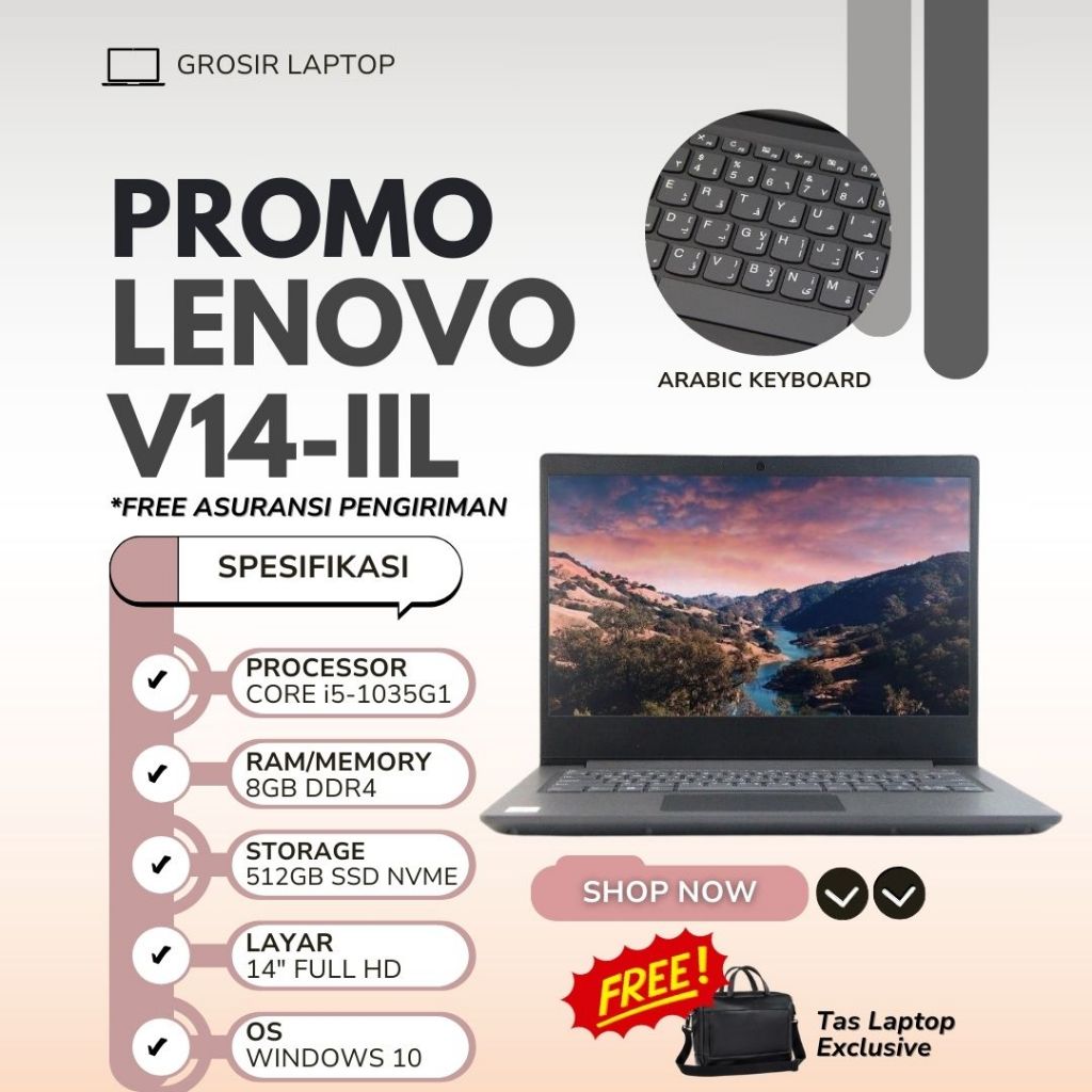 Laptop Lenovo ideapad V14 - IIL Core i5 - 1035G1 Ram 8GB ssd 512GB Nvme 14" FHD - Laptop Kantor