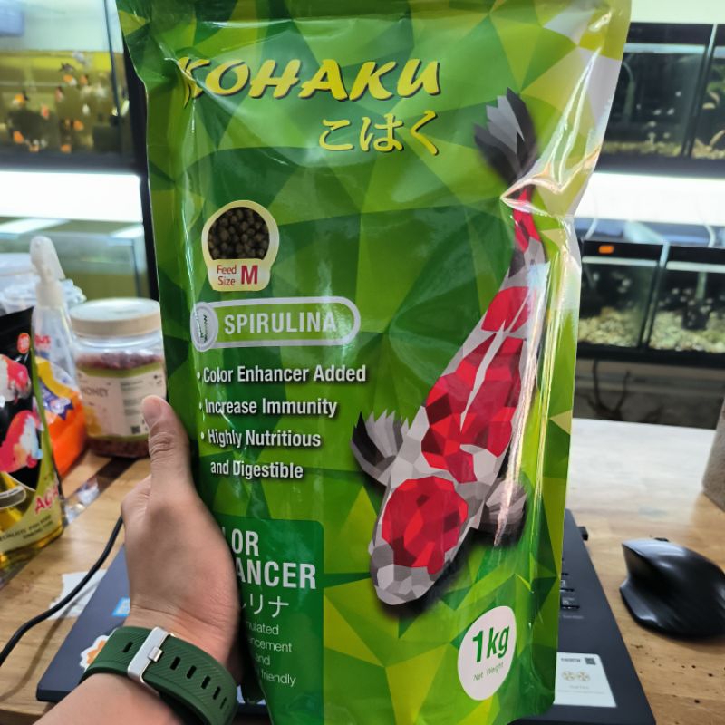 kohaku spirulina pelet apung khusus ikan hias koi koki merek kohaku booster warna ikan