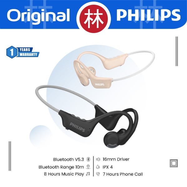 Philips TAA1708 Open Ear True Wireless Bone Conduction TWS Stereo Bluetooth Earphone BT5.3 IPX4 8 Ja