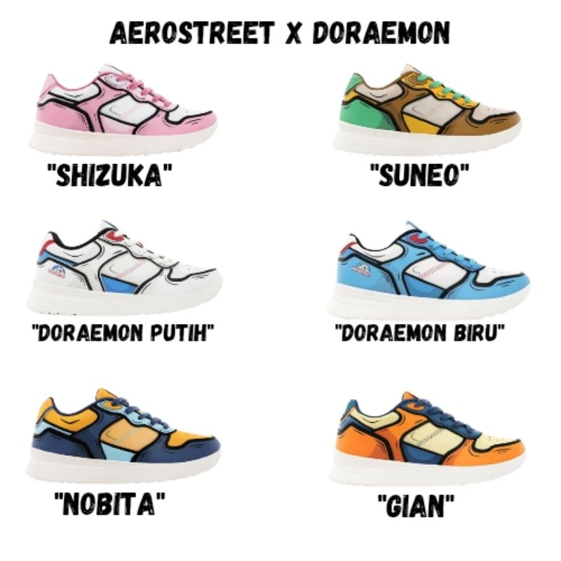 Sepatu Aerostreet X Doraemon Gian Nobita Shizuka Ravenclaw Doraemon DragonBall Original
