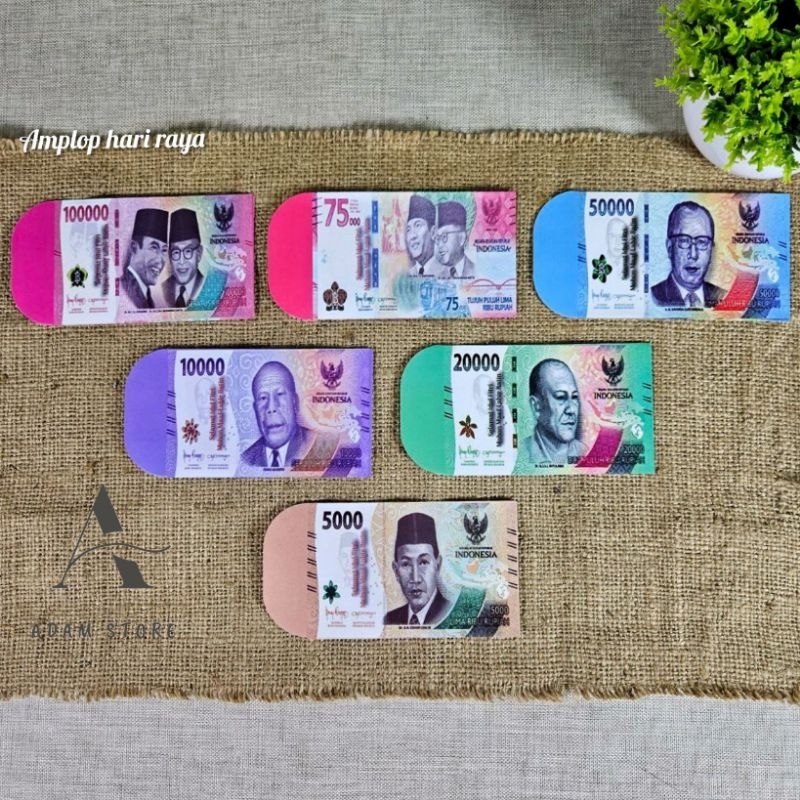 

Amplop lebaran ampau lebaran karakter uang HK ukuran medium isi 10 lembar