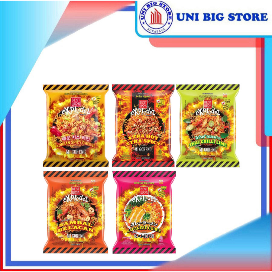 Best Wok Explodez Mie Goreng Extra Hot | Korean Spicy Cheese | Belacan | Thai Lime | Curry 73 gr
