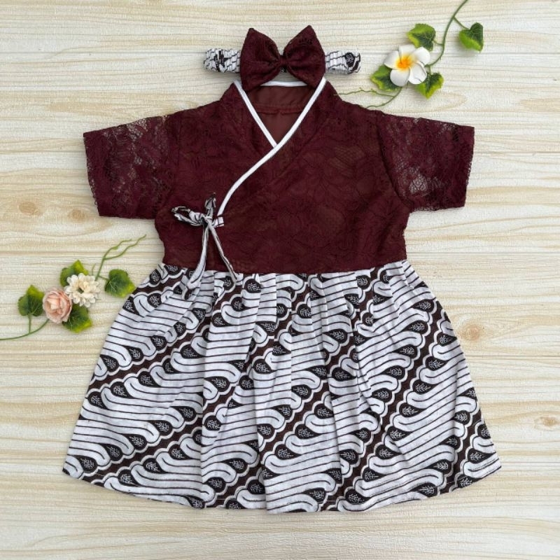 Dress Korean Style Anak / Hanbok Anak / Hanbok Batik / Hanbok Bayi Burgundy