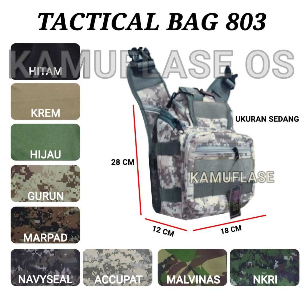 TAS SELEMPANG 803 ARMY MILITER TACTICAL POLOS UKURAN SEDANG BESAR BANYAK PILIHAN WARNA