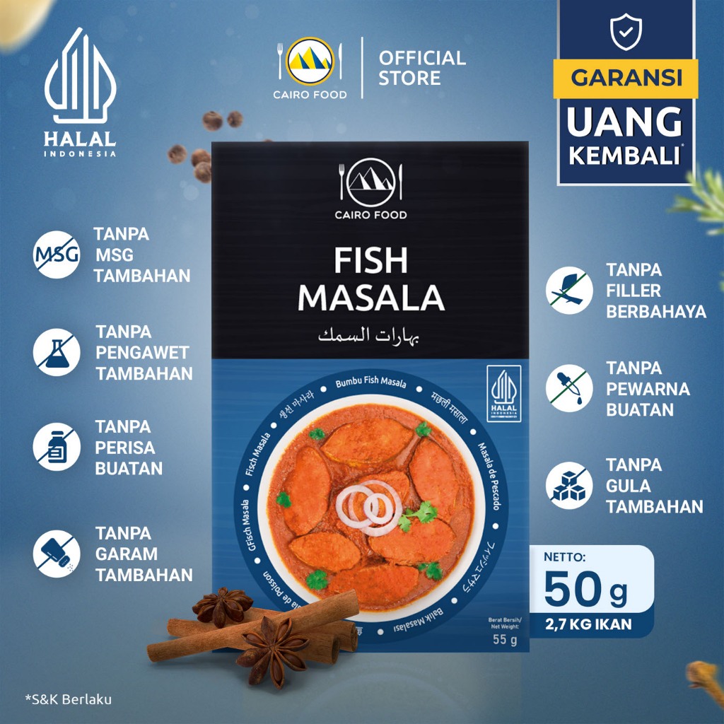 

Bumbu Fish Masala Spice Mix Sehat – Tanpa MSG, 100% Rempah Murni | Cairo Food