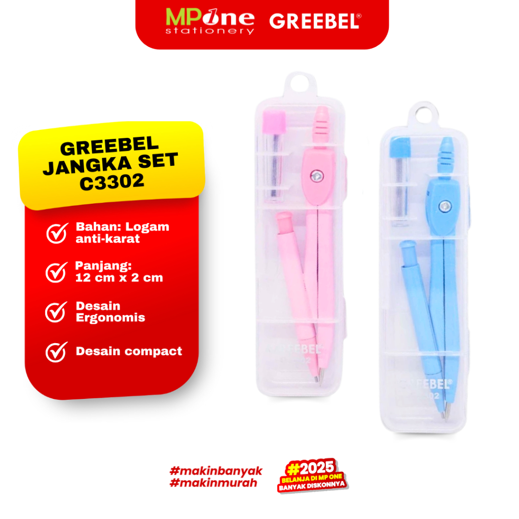 Greebel Jangka Set Mini C3302 / Jangka Besi Warna Plus Isi Pensil / Jangka Kecil Set GREEBEL 3302