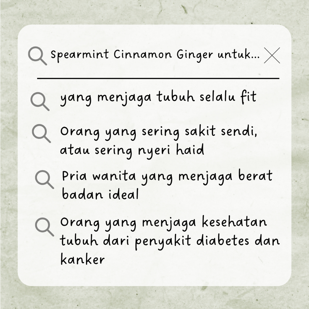 

RAW TISANE Spearmint Cinnamon Ginger Tea : Teh Daun Spearmint, Kayu Manis & Jahe Isi 30 Tea Bag